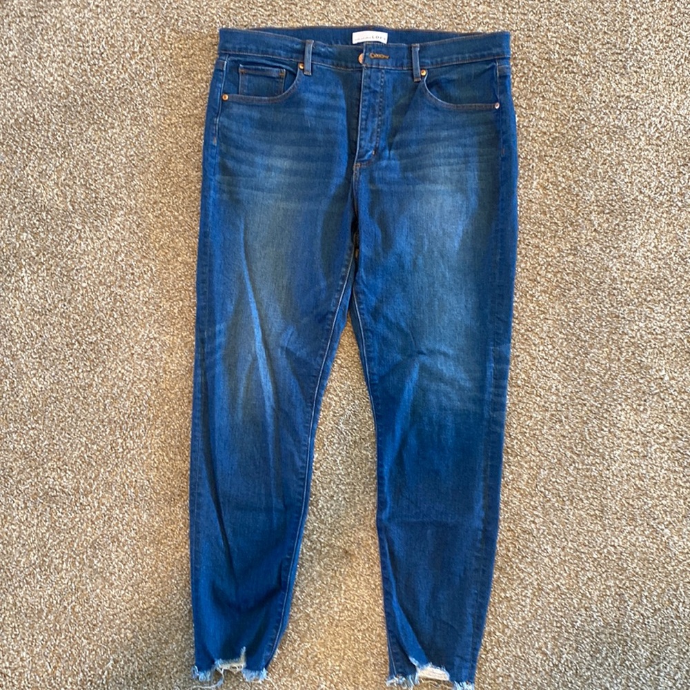 The Loft skinny crop distressed medium wash blue jeans